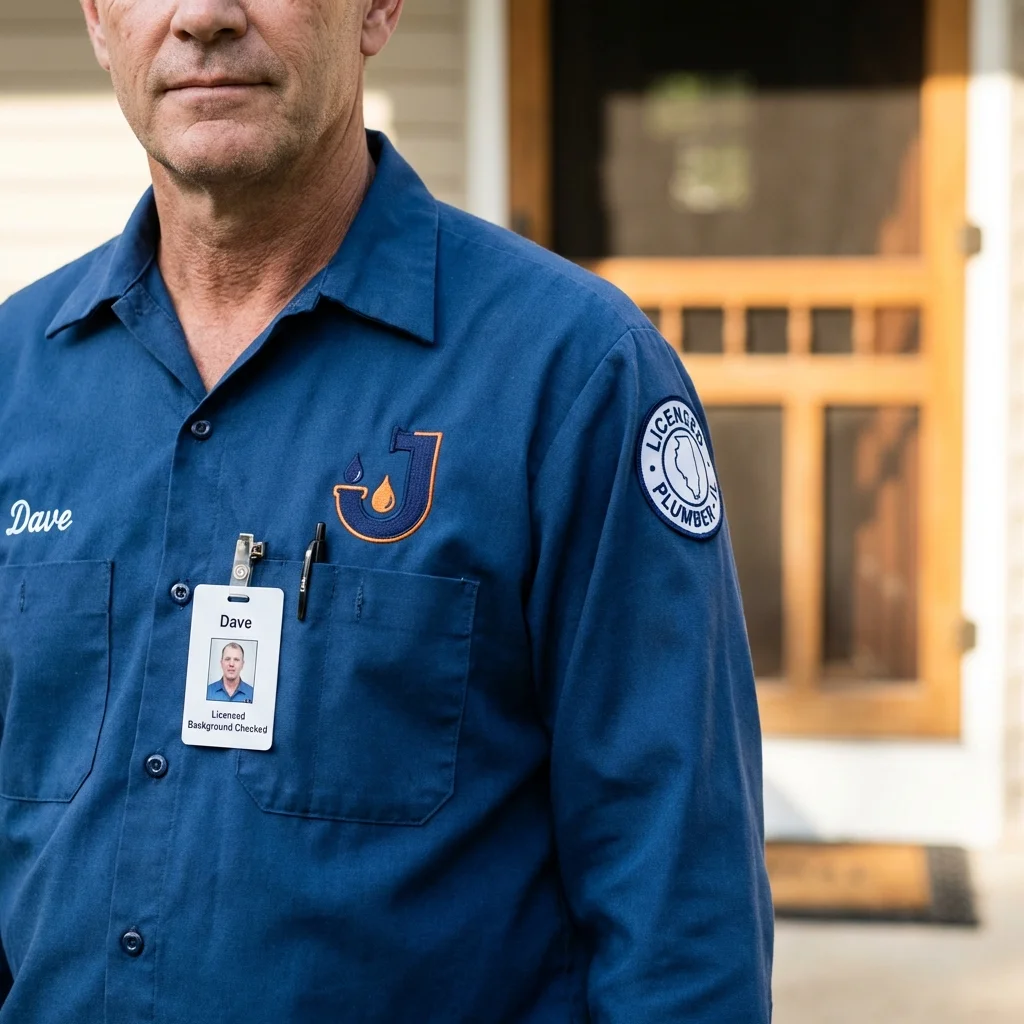 Licensed plumber showing ID badge in Owensboro, KY