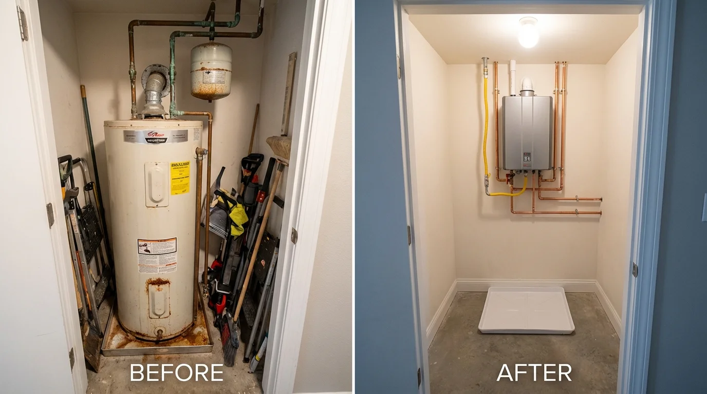 Tank water heater versus wall-mounted tankless unit comparison for Owensboro, KY homeowners
