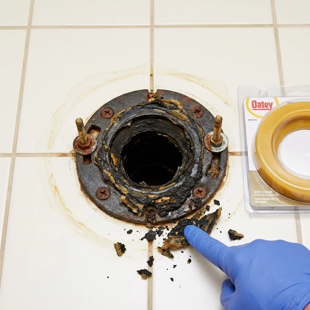 Failed wax ring showing water seepage at the base of a toilet in a Owensboro, KY home