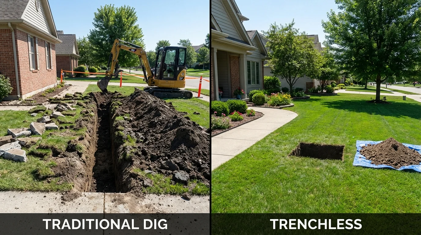 Trenchless sewer repair with minimal yard damage versus traditional excavation in Owensboro, KY